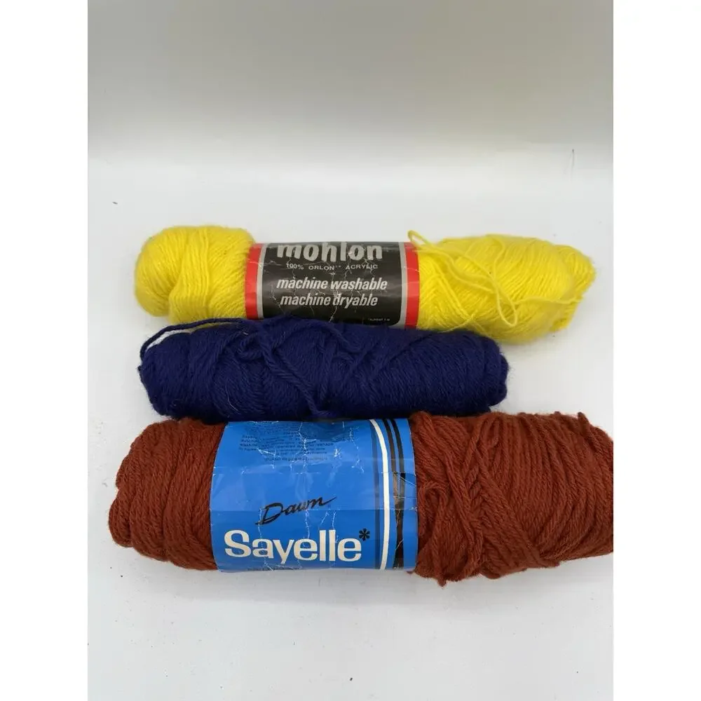 Vintage Yarn Lot of 3 Skeins Mohlon Orlon Acrylic & Dawn Sayelle